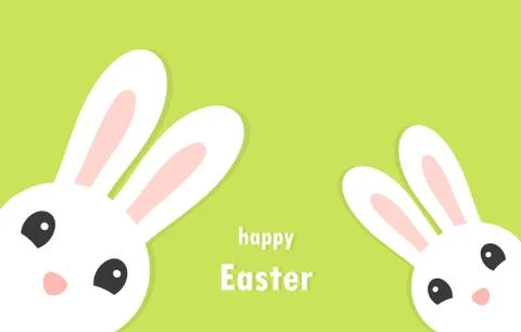 Two cute white bunnies, Easter greeting card. Vector illustration. Stock Illustration