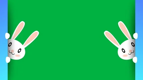 Two cute white bunny with cute smile looking animation on green screen Stock Footage 266788010