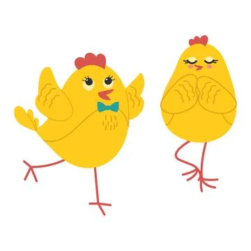 Two cute yellow chicks romantic couple. Vector illustration Stock Illustration