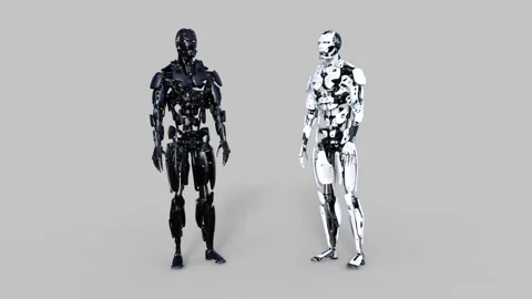 Two cyborgs communicate, animation, transparent background Stock Footage 113954640