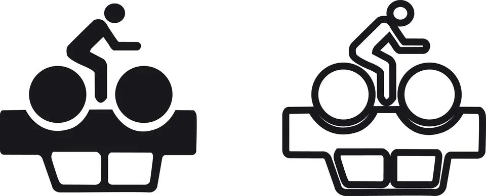 Two cyclist icons one solid black and one outline silhouette Stock Illustration
