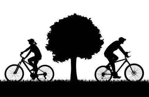 Two cyclists silhouettes outdoors vector background Illustrazione stock