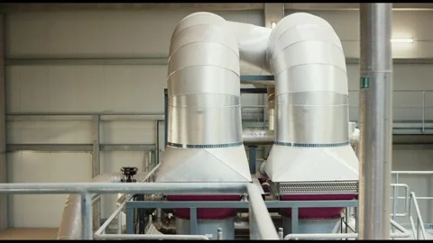 Two Cyclone Separators Above Red Machine, Static Wide Interior Shot Stock Footage 341439094