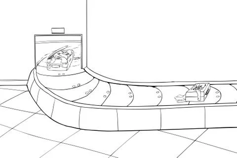 Two Damaged Suitcases in Baggage Claim Outline Stock Illustration