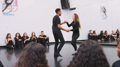 Two Dance Student At Performing Arts School Perform Dance For Class In Studio Stock Footage 111917993