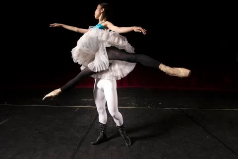 Two dancers practising, dragging. 스톡 사진