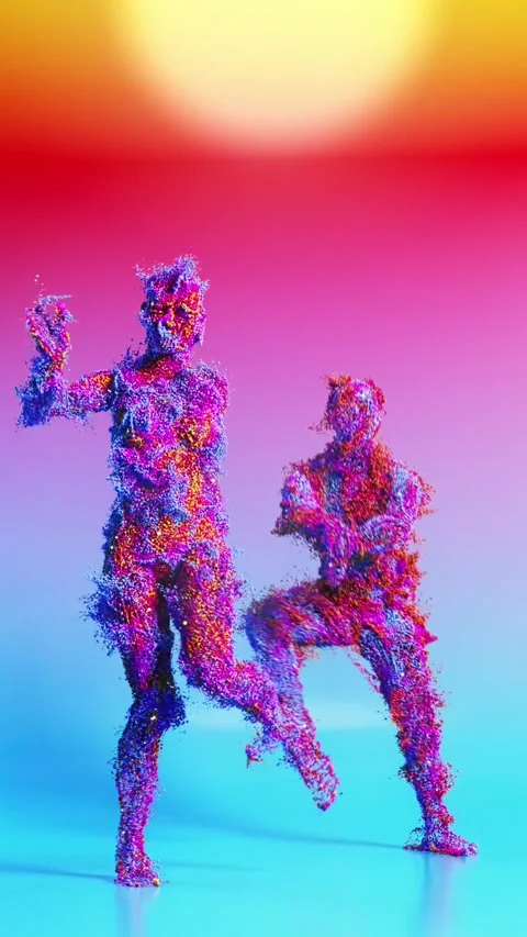 Two Dancing Figure Consisting Of Colorful Globules Stock Footage 295791911