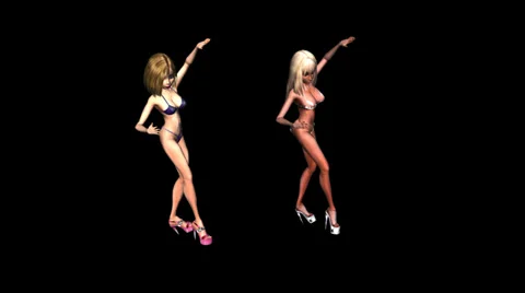Two Dancing Girls:  Looping with Alpha Channel Video stock 34257875