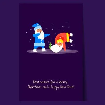 Two Dancing Santas. Christmas Vector Illustration in Flat Stock Illustration
