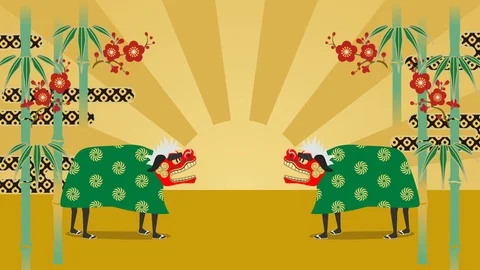 Two Dancing shishimai animation Stock Footage 100219987