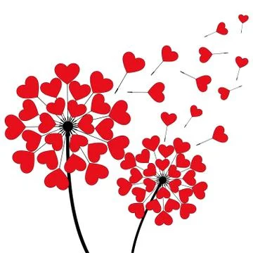 Two dandelions heart shaped over white Ilustração Stock