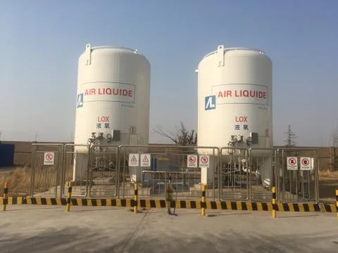 Two dangerous Oxygen container are surrended by closed rail Stock Photos