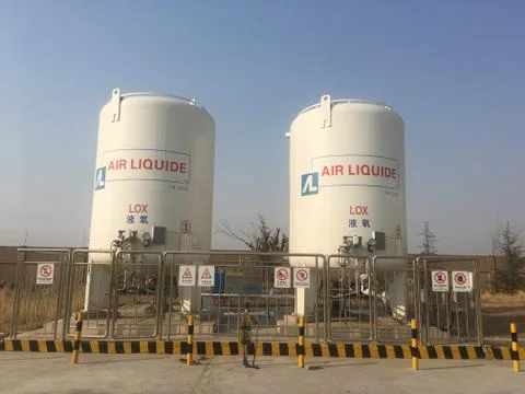 Two dangerous Oxygen container are surrended by closed rail Stock Photos