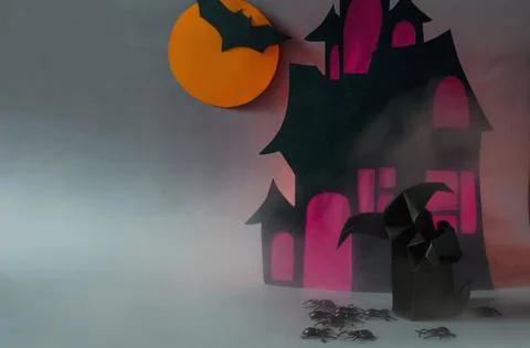 Two dark ghosts with black spiders in the fog against the background . Stock Photos