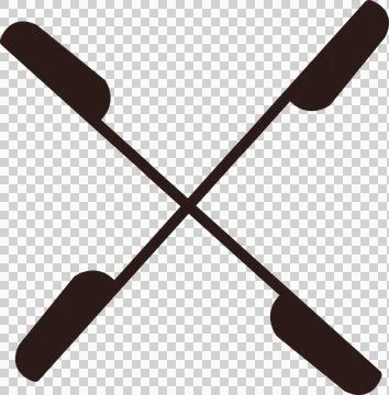 Two dark rowing oars are crossing into X shape in flat silhouette, transparent Stock Illustration