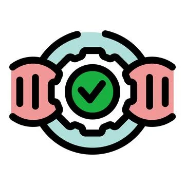 Two datasets merging with a central gear and checkmark, symbolizing successfu Stock Illustration