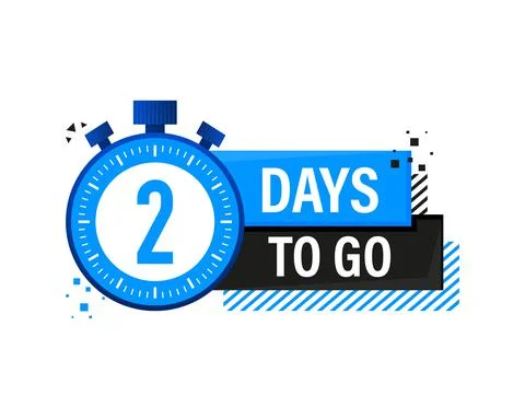 Two Days To Go Timer Label, blue emblem banner. Vector illustration. Stock Illustration