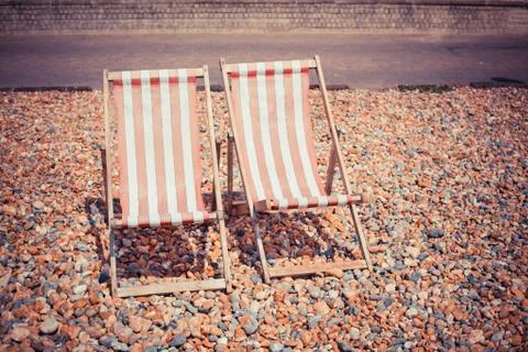 Two deck chairs on the beach 스톡 사진