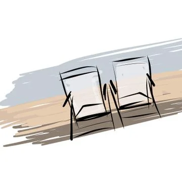 Two deck chairs on the beach, sketch for your design Illustrazione stock