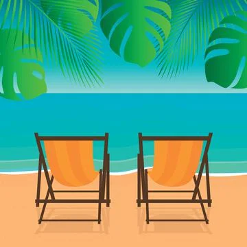 Two deck chairs on the palm beach summer holiday Stock Illustration
