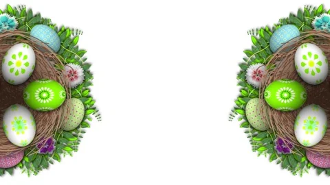 Two decorated easter nest with beautiful decoration on white background Stock Footage 306078388