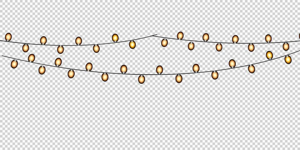 Two decorative light strings with glowing bulbs on a black background isola.. 스톡 일러스트