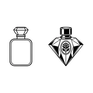 Two decorative perfume bottles with diamond and rose motifs Stock Illustration