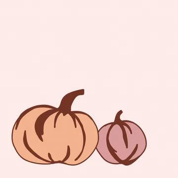 Two decorative pumpkins in soft pastel colors against a simple light pink Stock Illustration