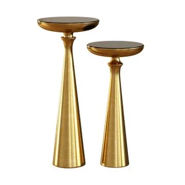 Two decorative round golden tables on a white background. 3d rendering Stock Illustration