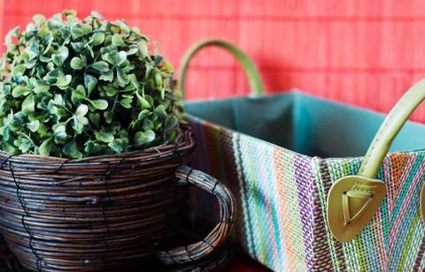 Two decorative wicker planters Stock Photos