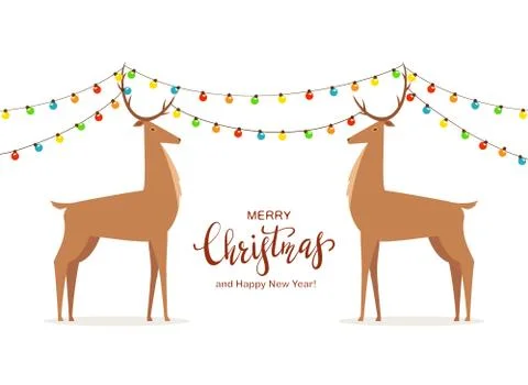 Two Deer with Christmas Lights Stock Illustration