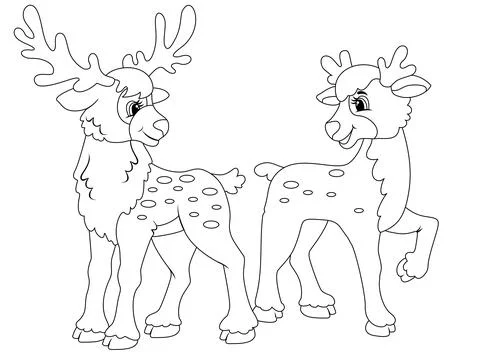 Two deer. Isolated picture. Vector illustration, children coloring book. Stock Illustration