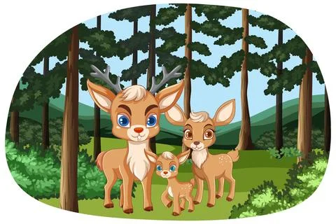 Two deers in woods scene Stock Illustration