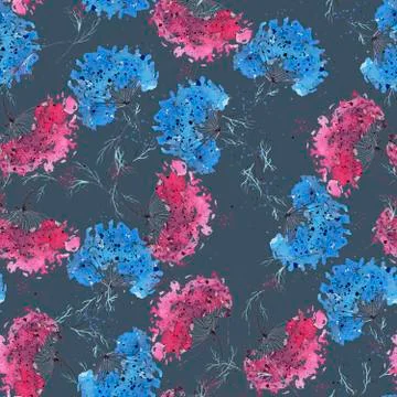 Two delicate flowers on a white background seamless pattern Stock Illustration