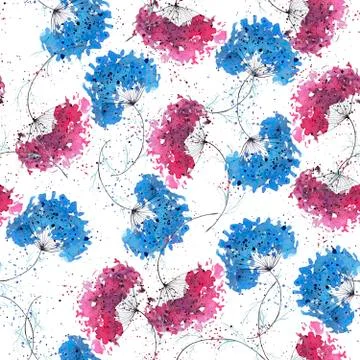 Two delicate flowers on a white background seamless pattern Stock Illustration