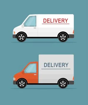 Two delivery vans isolated on blue background. Stock Illustration