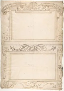 Two Designs for Carved Panels 16th century Anonymous, French, 16th century .. Stock Illustration
