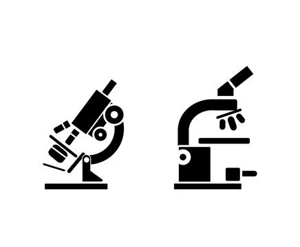 Two detailed monocular microscopes with different objective lenses icon set Stock Illustration