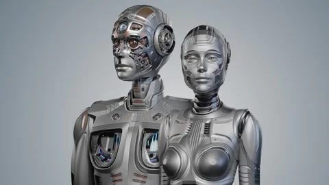 TWO-detailed-robots-BRIGHT Video stock 255510298
