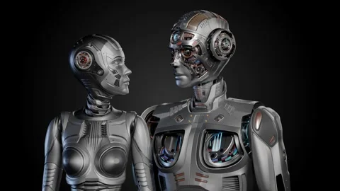 TWO-detailed-robots Stock Footage 254316513