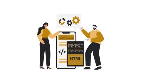 Two developer discuss about application development. Language programmer ht.. イラスト素材