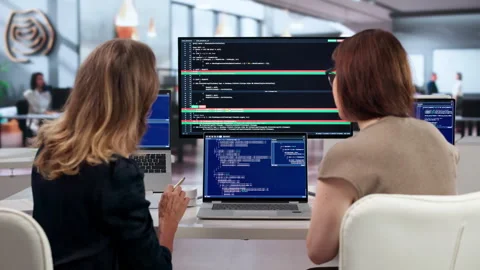 Two Developers Discussing Code Changes Video stock 341006260