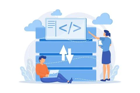 Two developers working with big data technology. Big data management and st.. Stock Illustration