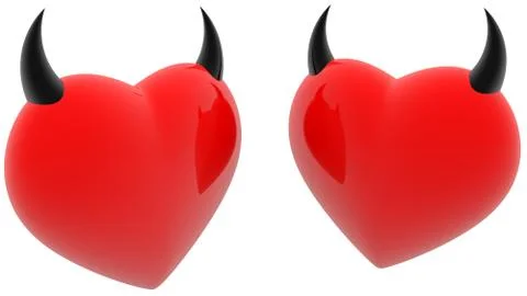 Two devils concept hearts with horns in opposite Stock Illustration