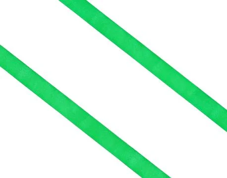 Two diagonal parallel green silk ribbons isolated Stockfoto's