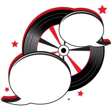 Two dialog clouds on background of vinyl record. Music chat. Speech bubble Illustrazione stock