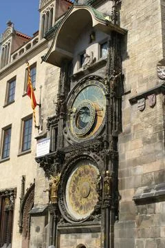 The two dials of the astronomical clock of Prague, Czech Republic Stock Photos