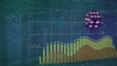 Two dice entering grid, bars materializing and growing, dice rolling to Stock Footage 328656661