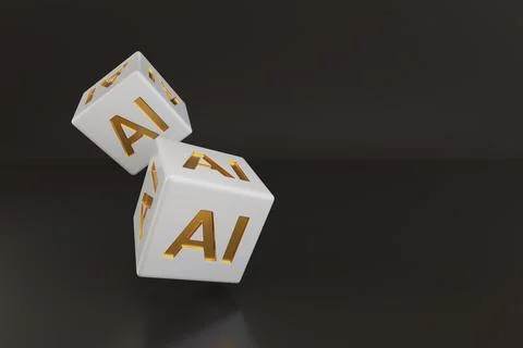Two dice with golden AI text with copy space. Artificial intelligence conce.. 스톡 일러스트