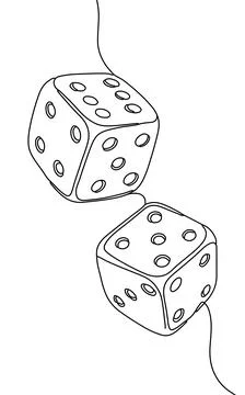 Two dice one line drawing. Continuous line cubes chance risk gambling art Stock Illustration